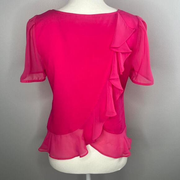 Bisou Bisou Short Sleeve Ruffle Back Top Size XS Barbie Pink Feminine - Picture 1 of 5
